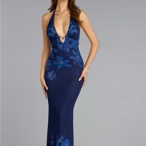 Windsor Navy Blue Backless Maxi Dress